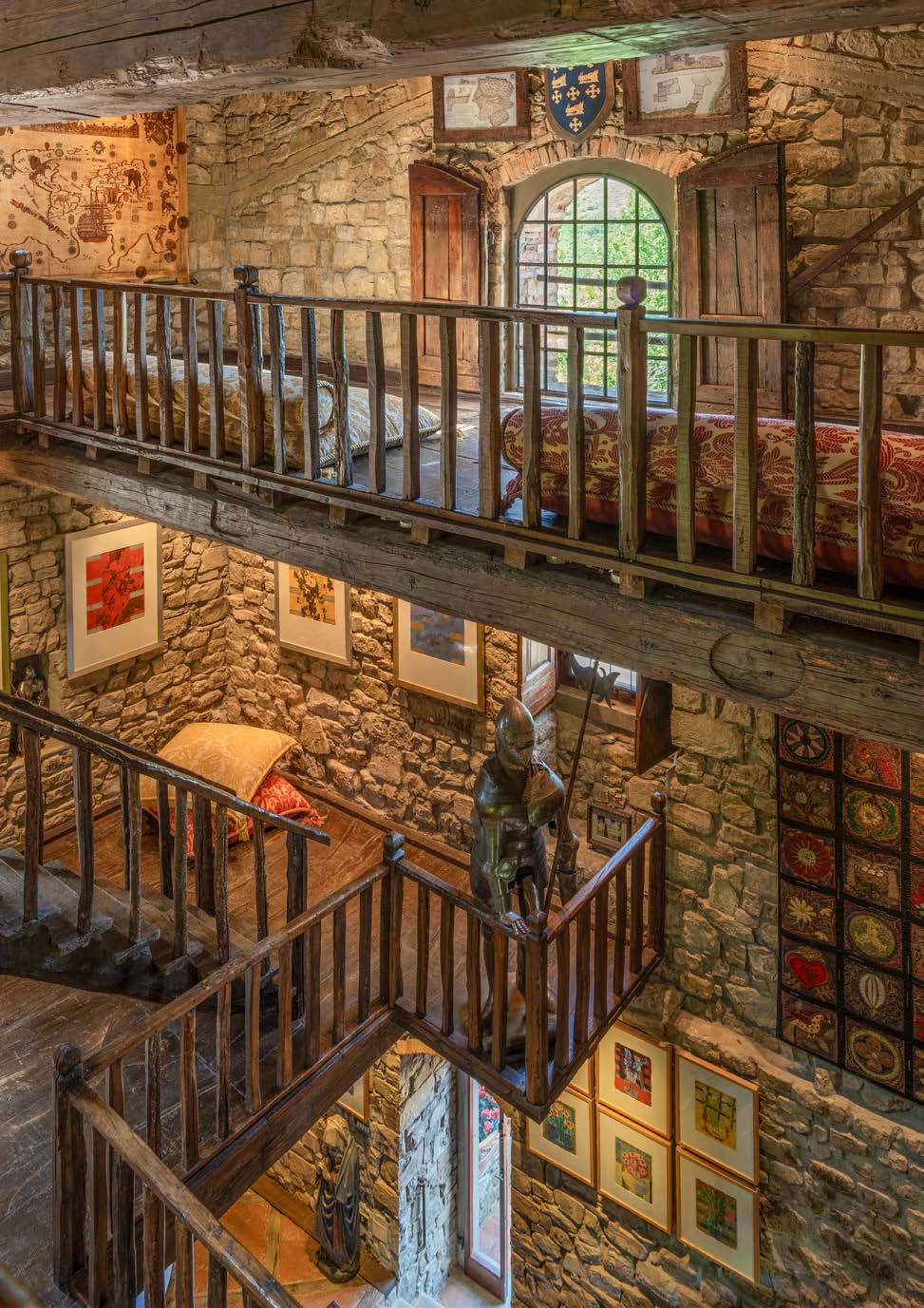 Dining hall with vaulted ceiling and antique furniture